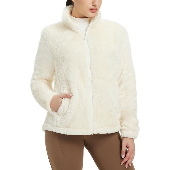 Women's Fleece Fuzzy Cozy Full Zip Up Star White Ski Jacket Coat Winter Warm